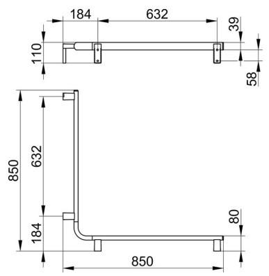 Keuco поручень вдоль стены для установки справа и слева 850 мм х 850 мм, со штангой для душа, axess, хром арт. 35011 018800