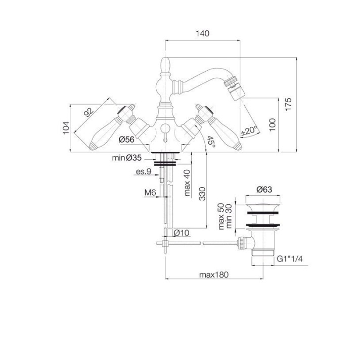 Fima Carlo Frattini смеситель для биде на 1 отверстие с вращающимся изливом, herend, хром арт. f5412cr