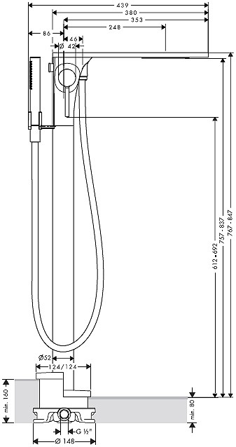 AXOR смеситель для ванны, Massaud, хром арт. 18450000