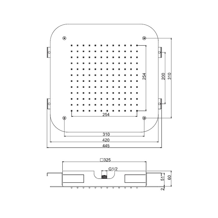 Fima Carlo Frattini верхний душ 420х420 мм., встраиваемый в потолок, нержавеющая сталь wellness, хром арт. f2417cr