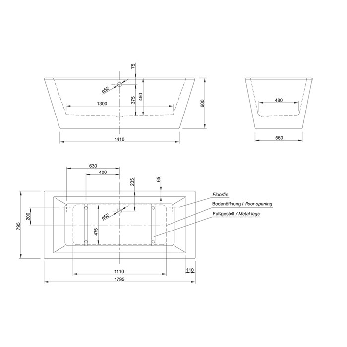 Knief ванна отдельностоящая 180х80х60см, без слива-перелива, Culture, 0100-068 цвет: белый