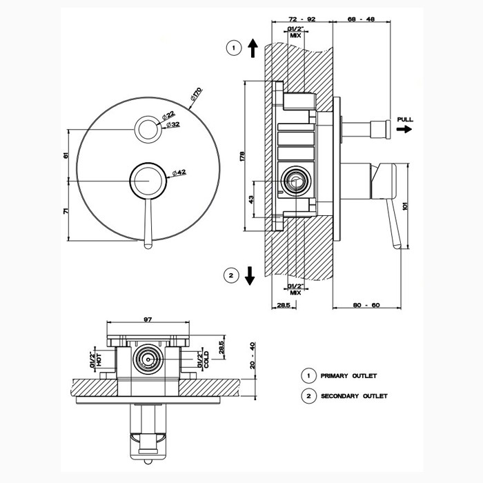 Gessi Встраиваемый однорычажный смеситель с переключателем, Goccia, 44678#299 цвет: черный