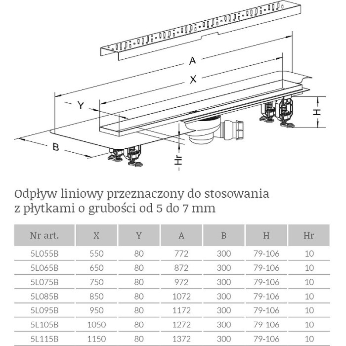 Radaway душевой лоток 75 с решеткой rain, RadаDrain - 5L075B/5R075R