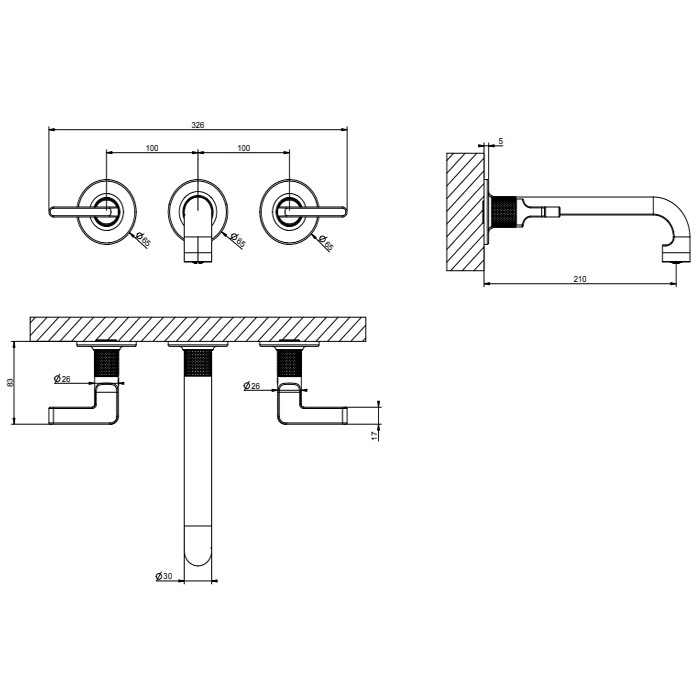 Gessi Смесителя для раковины, встраиваемый, без донного клапана. цвет: золото, Inciso, 58090#246 цвет: золото