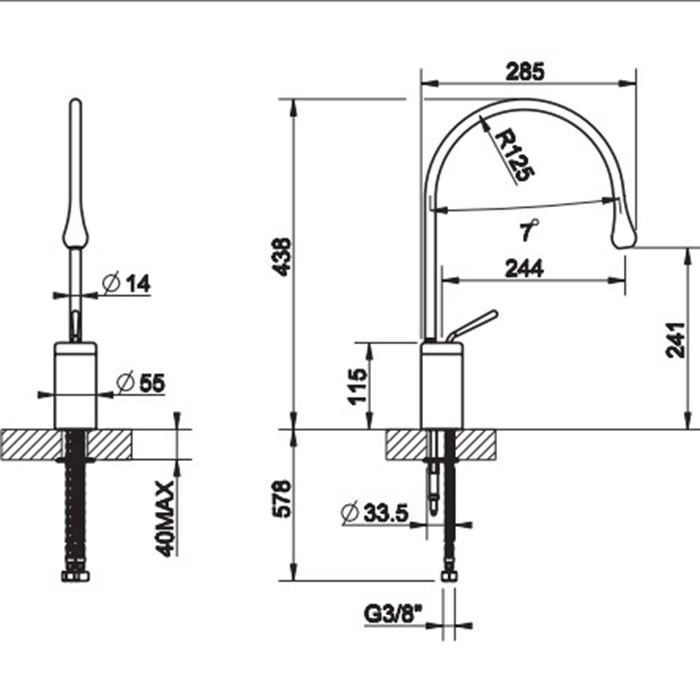 Gessi Смеситель для раковины на 1 отверстие, высокий, излив 244мм R=125, с фиксированным носиком, Goccia, 33806#279 цвет: белый