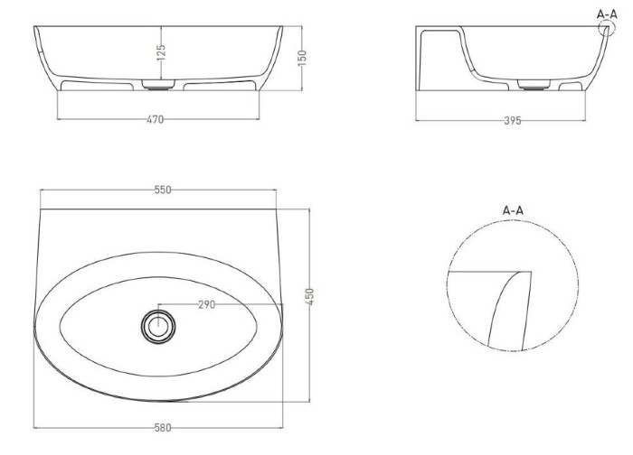 Salini раковина накладная 58x45, alda, 140311g цвет: глянцевый белый