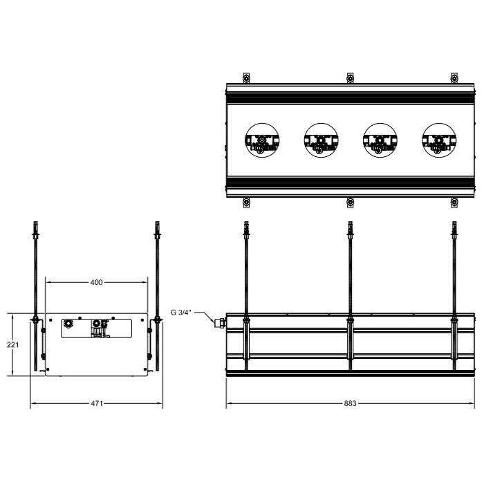 Gessi Профиль линейный 880 мм, для 4 модулей, установка Easy-Fix, Binario, 61127#299 цвет: black xl