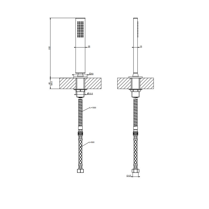 Gessi Душевая лейка выдвигающаяся, с держателем, Rettangolo, 20127#299 цвет: black xl