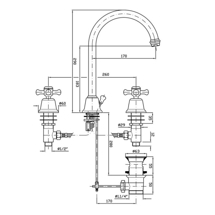 Zucchetti смеситель для раковины на 3 отверстия, delfi, хром арт. z46253.8008