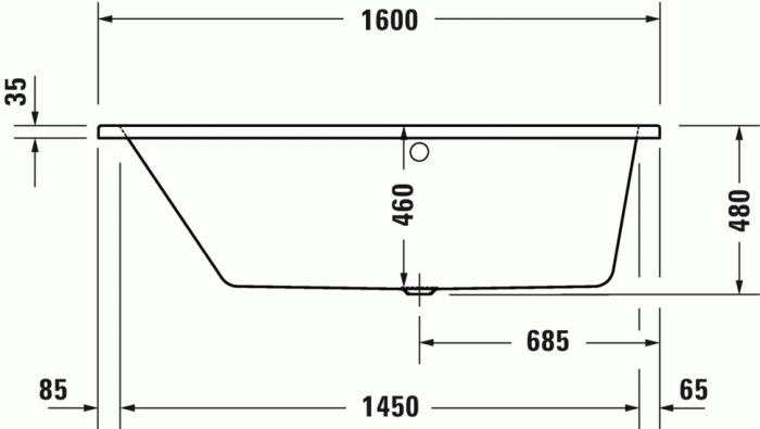 Duravit ванна встраиваемая акриловая трапециевидная 850 мм х 1600 мм х 480 мм, no.1, 700506000000000 цвет: белый глянцевый