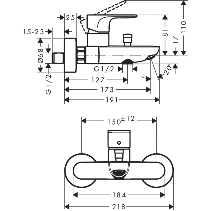 Hansgrohe смеситель для ванны, Rebris S, хром арт. SET/72440000/26275000