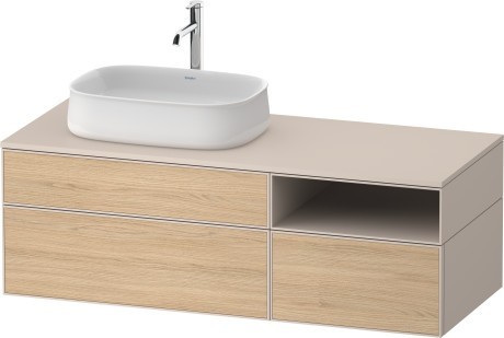 Duravit тумба подвесная с вырезом под раковину слева 550 мм х 1300 мм х 442 мм, zencha, ze4828030830000 цвет: натуральный дуб/серо-коричневый суперматовый