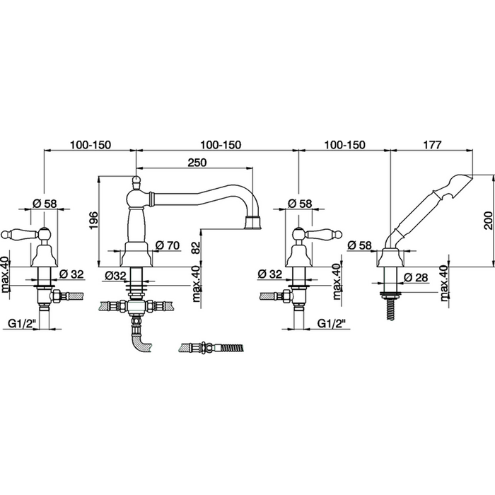 Cisal смеситель на борт ванны на 4 отверстия, излив 250 мм ts00026427 arcana toscana, цвет: бронза