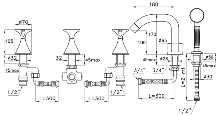 Stella смеситель для ванны и душа, 130, хром арт. ct02304cr00