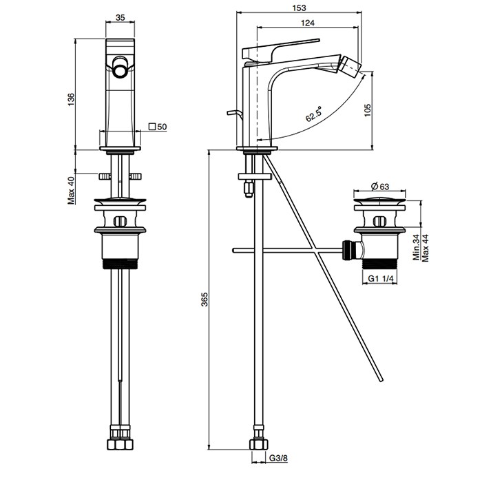 Fima Carlo Frattini смеситель для биде, на 1 отв., с донным клапаном, fit, хром арт. f3382cr.2