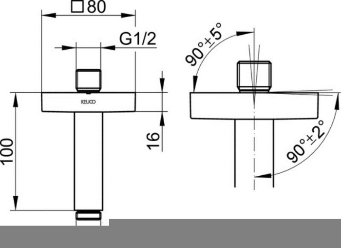 Keuco держатель для верхнего душа потолочный с квадратным отражателем, universal, хром арт. 53089 010102