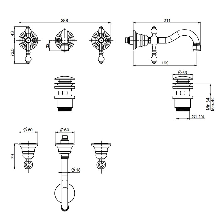 Fima Carlo Frattini смеситель для раковины, встраиваемый, излив: 19.9см., epoque, золото арт. f5051l/5or