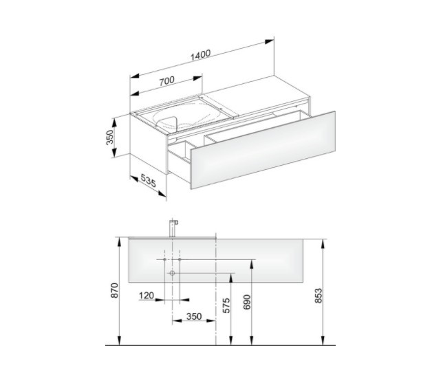Keuco тумба подвесная под раковину слева с одним выдвижным фронтом, с внутренней светодиодной подсветкой, edition 11, антрацит арт. 31165 390100