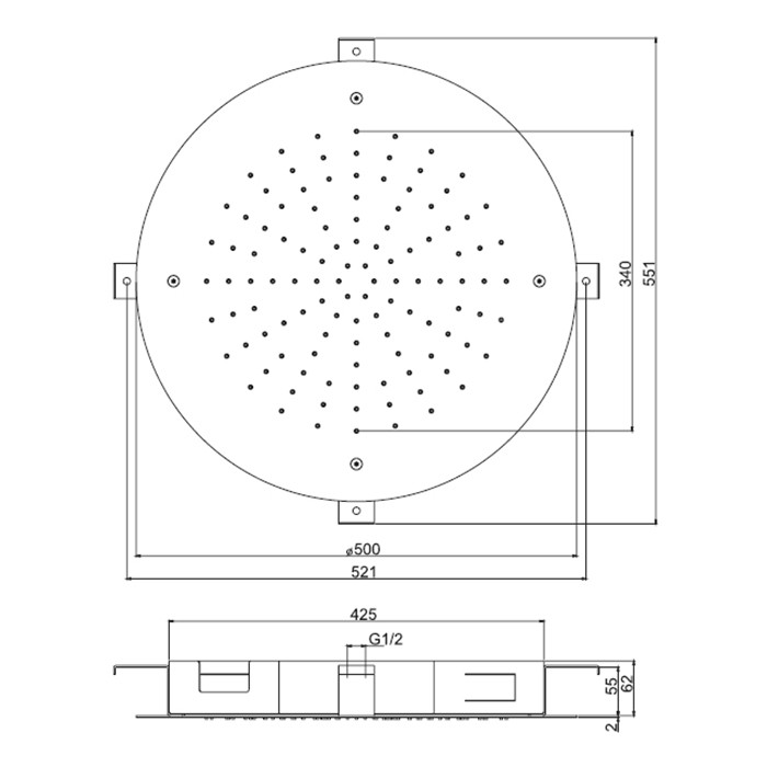 Fima Carlo Frattini верхний душ d 500 мм., встраиваемый в потолок, нержавеющая сталь wellness, хром арт. f2426cr