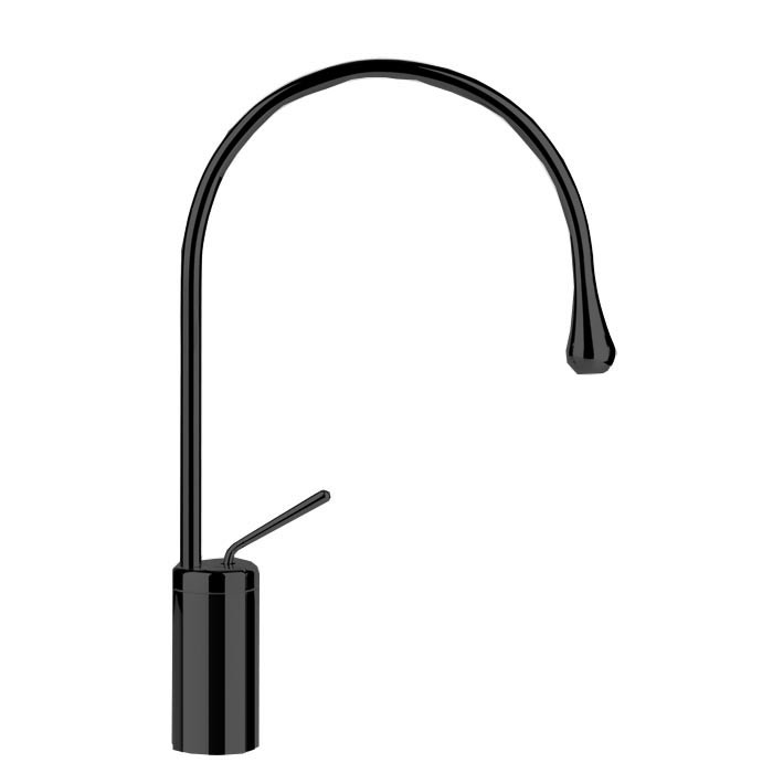 Gessi Смеситель для раковины на 1 отверстие, высокий, излив 244мм R=125, с фиксированным носиком, Goccia, 33806#299 цвет: черный