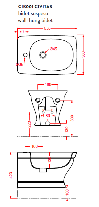 ArtCeram биде (подвесное), cib001 34 00 civitas цвет: серый глянцевый
