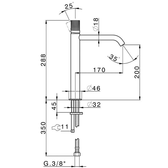 Смеситель для раковины, высокий, 1 отв., Cisal X32, нержавеющая сталь арт. X1003544D1