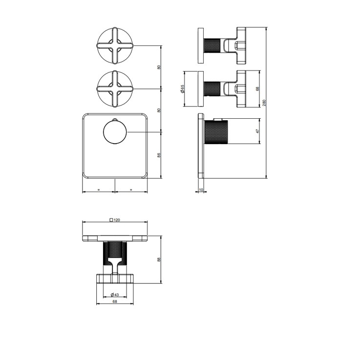 Gessi Смеситель для душа, встраиваемый, термостатический, резьба 3/4", Inciso, 58344#299 цвет: black xl