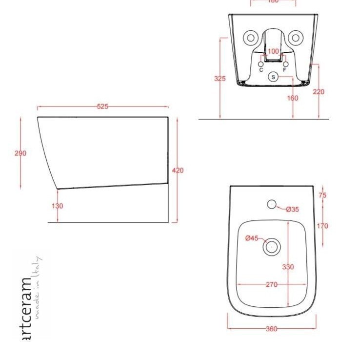 ArtCeram биде (подвесное), asb001 03 00 a16 цвет: черный глянцевый