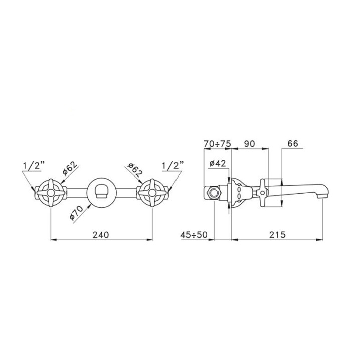 Смеситель для раковины на 3 отверстия из стены излив 215мм, Stella Italica, хром арт. IT01000PV06