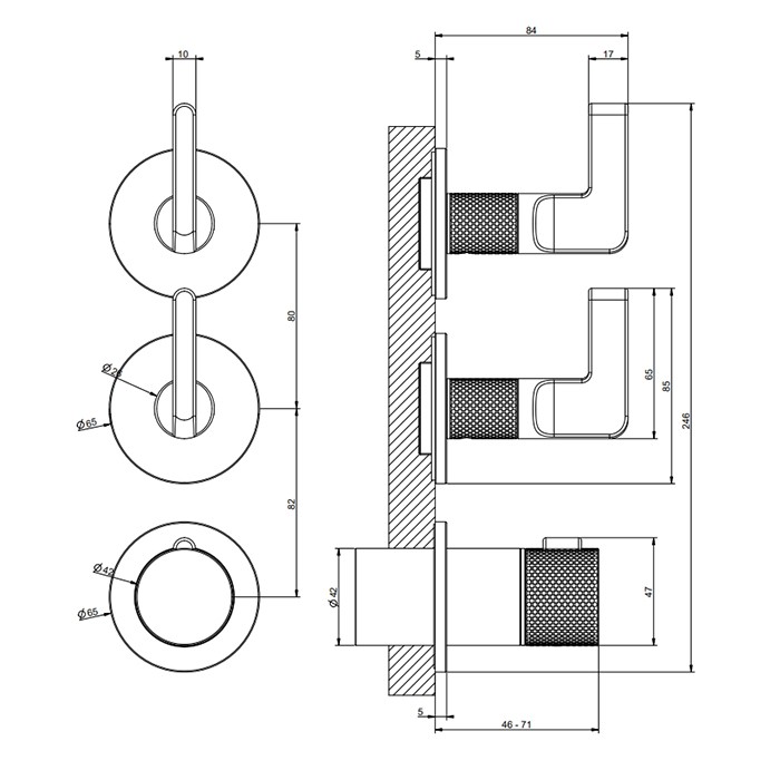 Gessi Смеситель для душа, встраиваемый, термостатический, на 2 потребителя, внешняя часть, Inciso, 58334#149 цвет: finox brushed nickel