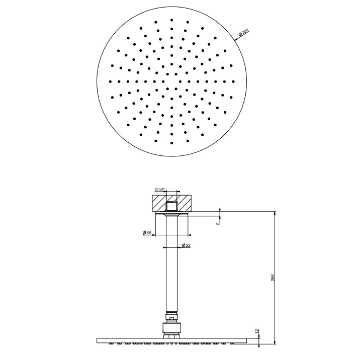 Gessi Верхний душ, 1/2", d30см, с защитой от налёта, потолочный, Inciso, 58252#246 цвет: золото