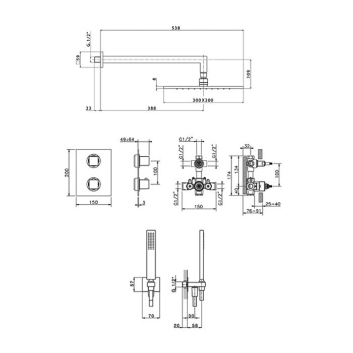 Cisal душевая система с термостатическим смесителем we0kt0102f wave cisal, цвет: никель шлифованный