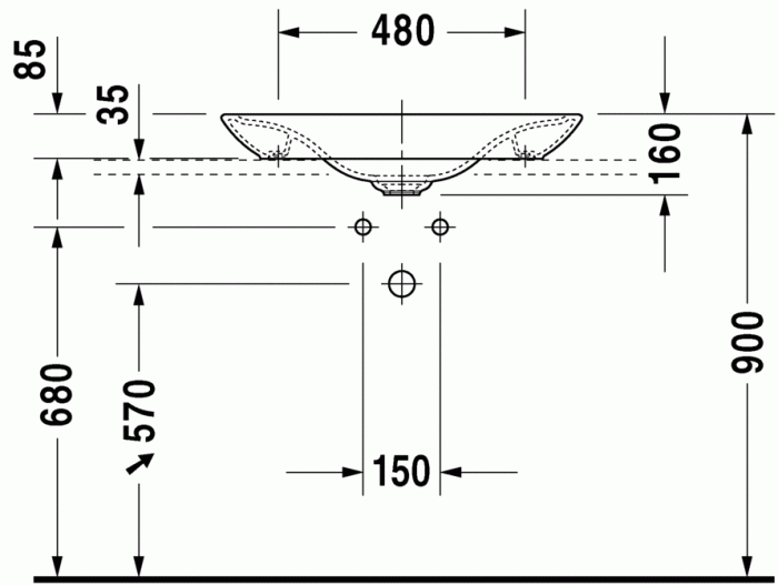 Duravit раковина встраиваемая сверху puravida 70х46см, pura vida, 0369700000 цвет: белый