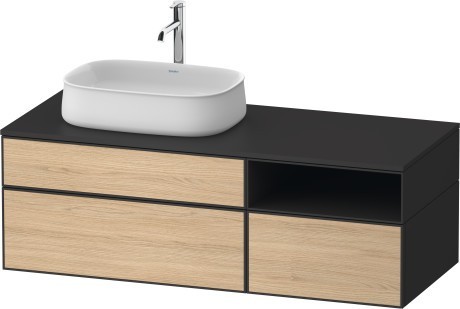 Duravit тумба подвесная с вырезом под раковину слева 550 мм х 1300 мм х 442 мм, zencha, ze4828030800000 цвет: натуральный дуб/графит суперматовый