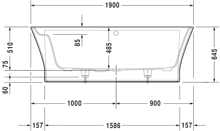 Duravit ванна из композитного материала пристенная 1900 х 900, cape cod, 700364000000000 цвет: белый