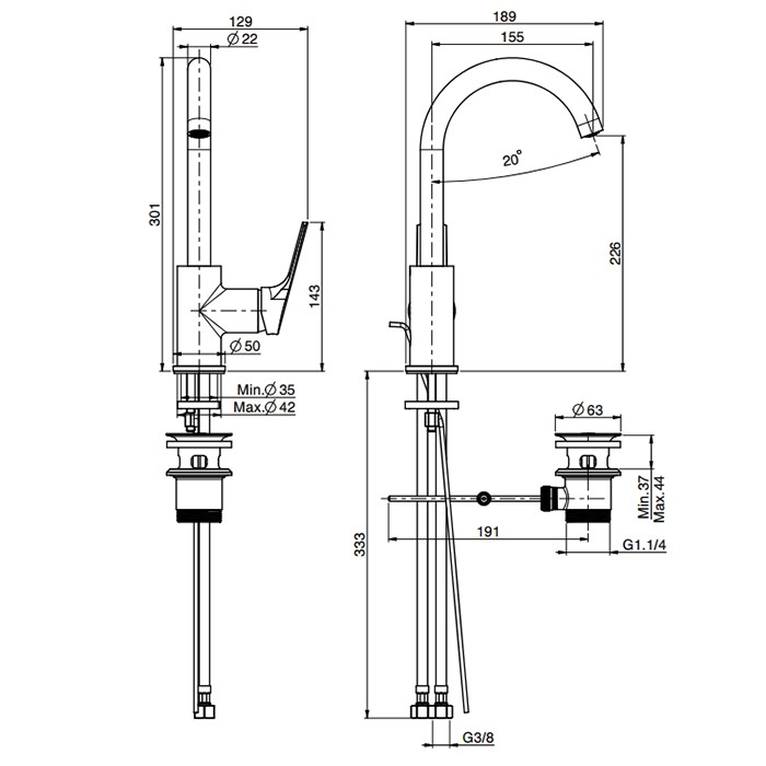Fima Carlo Frattini cмеситель для раковины, на 1 отв., с донным клапаном, serie 4, хром арт. f3781wcr.2.es