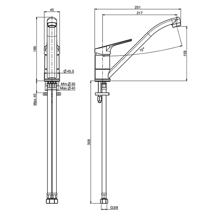 Fima Carlo Frattini смеситель для кухни, на 1 отв., излив: 21.7см., kitchen, хром арт. f3767cr.es