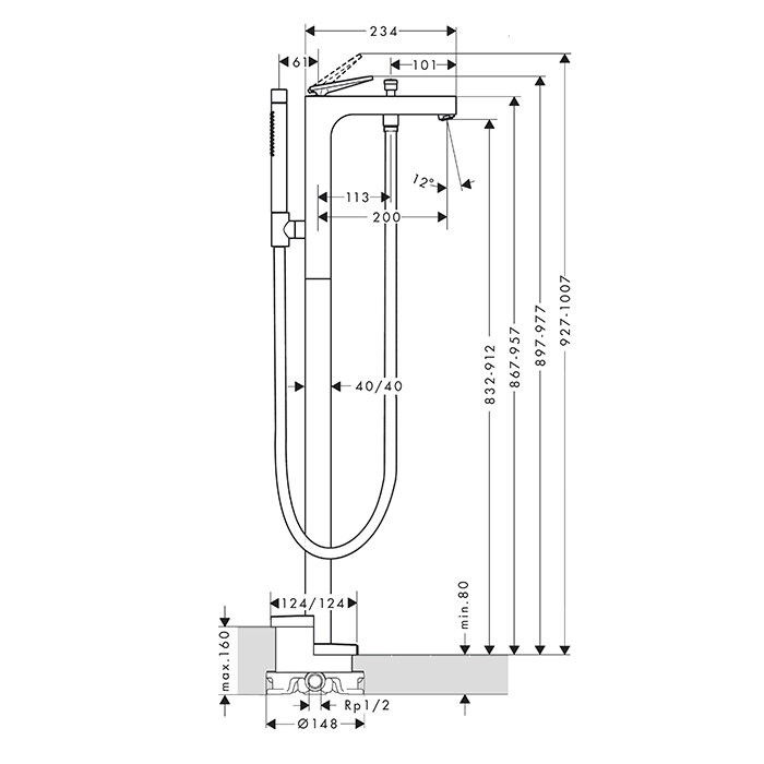 AXOR смеситель для ванны, однорычажный, напольный с рычаговой рукояткой - с текстурой, Citterio, черный арт. 39471340