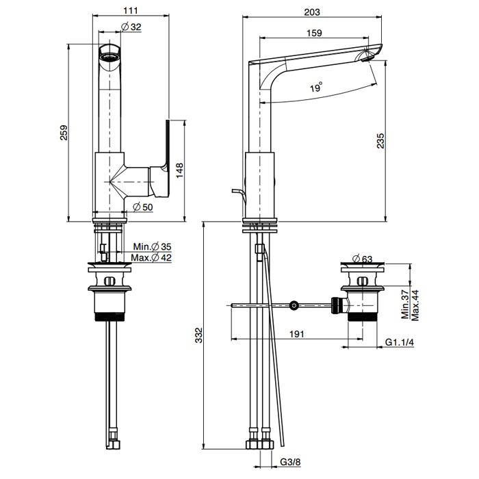 Fima Carlo Frattini смеситель на раковину, mast, черный арт. f3151fbs