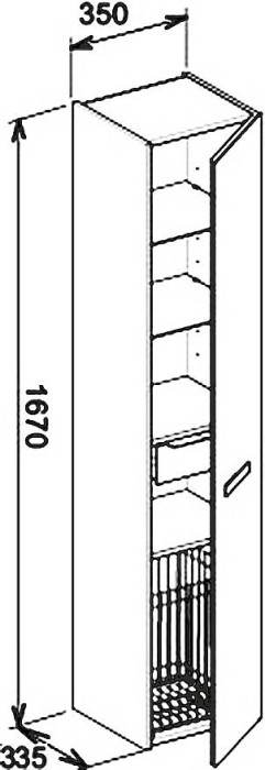Keuco шкаф - пенал высокий подвесной петли справа, полки, корзина, ящик, royal universe, кашемир арт. 32731 280002