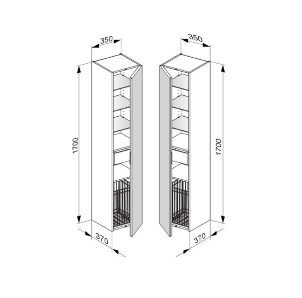 Keuco шкаф - пенал высокий подвесной петли справа, 3 стеклянные полки, с бельевой корзиной, edition 11, белый арт. 31331 210002
