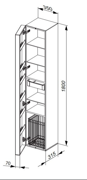 Keuco высокий шкаф-пенал, edition 300, белый альпийский арт. 30311 212101