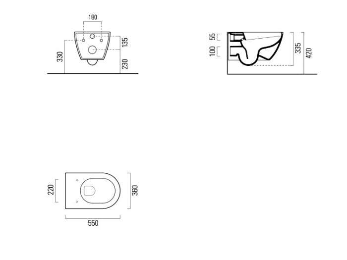 GSI Подвесной унитаз 36х55 см, система слива swirlflush®, - ghiaccio, без крепежа в комплекте, безободковый, без сиденья, Color-elements - 881515