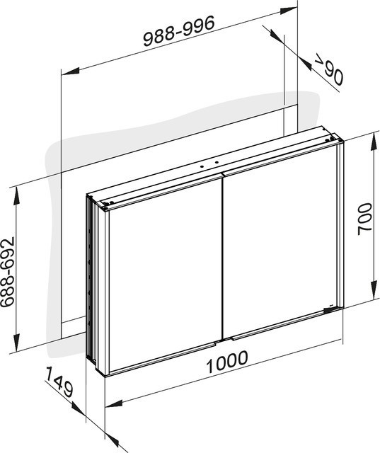Keuco зеркальный шкаф с подсветкой для встраиваемого монтажа, анодированный, royal match, серебристый арт. 12813 171301