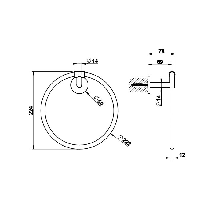Gessi Полотенцедержатель настенный кольцевой 22.2см., Anello, 63809#031 цвет: хром