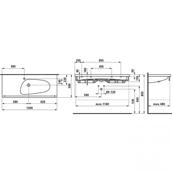 LAUFEN раковина подвесная 120х50, PALOMBA - 8.1480.6.000.104.1