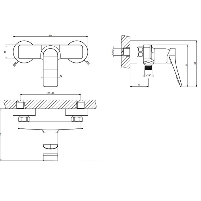 Gessi Смеситель для душа, настенный на 2 отв., Rilievo, 59031#299 цвет: nero xl