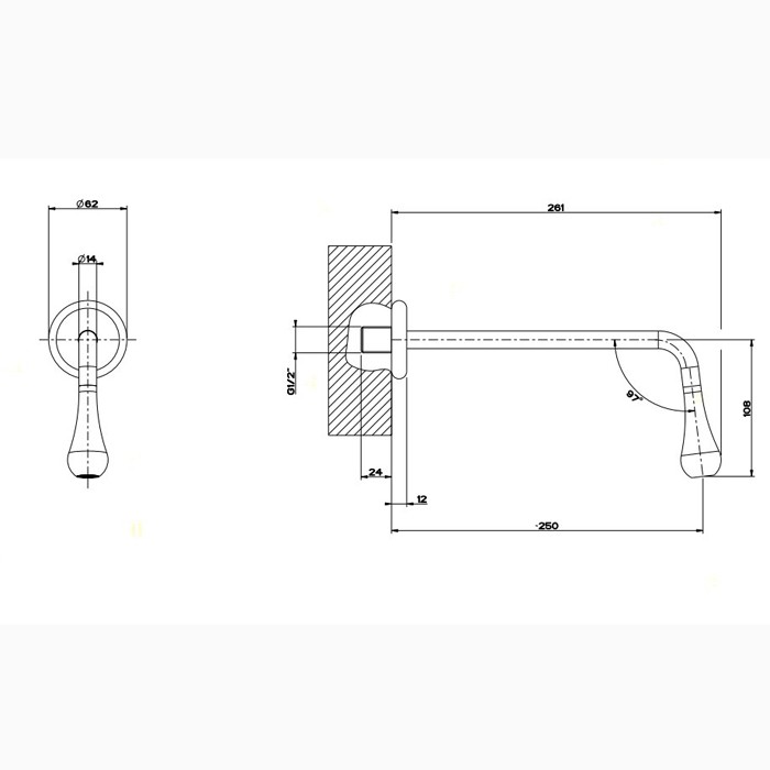 Gessi Настенный излив 250мм, для монтажа с удаленным управлением 33700/33743 (не входит в комплект), Goccia, 33719#031 цвет: хром