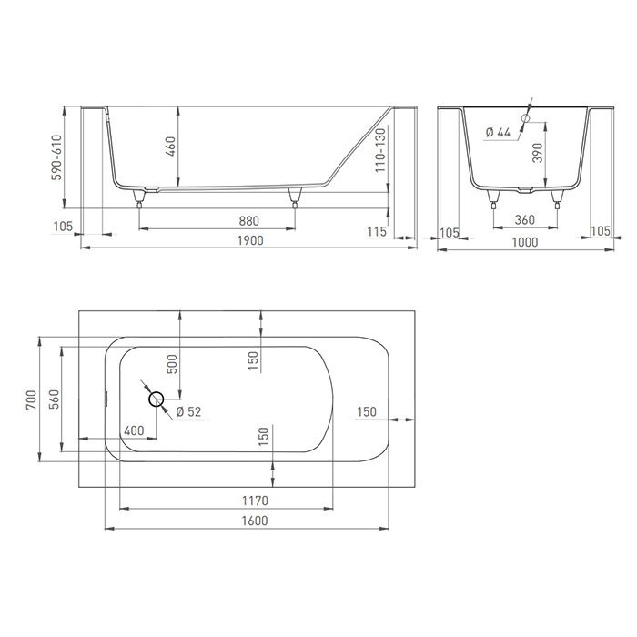 Salini ванна встраиваемая 190x100, orlanda, 102014mrf цвет: матовый белый