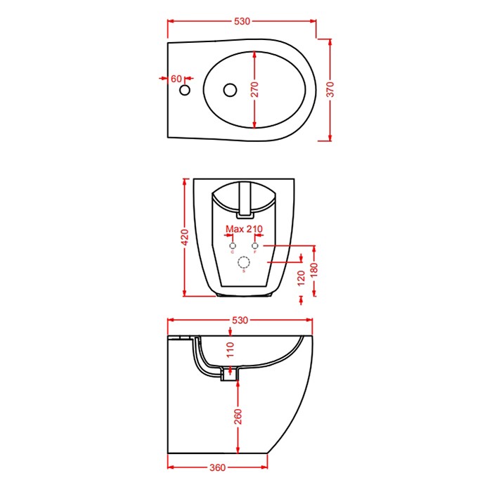 Биде напольное 36х52 см, 1 отверстие, матовый черный, Art Ceram File 2.0 арт. FLB002 17 30